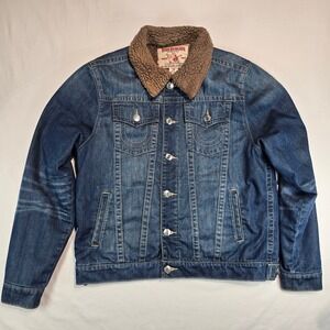 True Religion Mens Sherpa Lined Denim Trucker Jacket Blue XL MNR305MU6